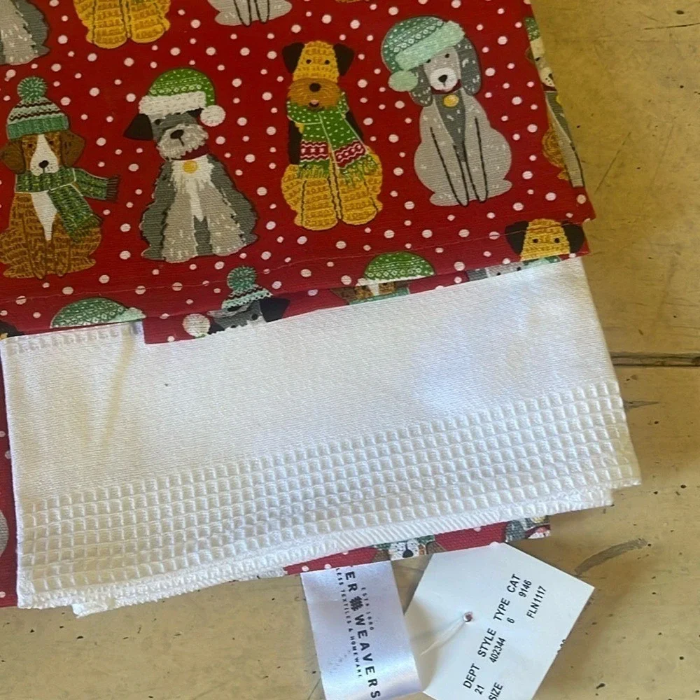 Ulster Weavers‎ Christmas Dog Tea Towel Double Pack Red White 100% Cotton 21x29